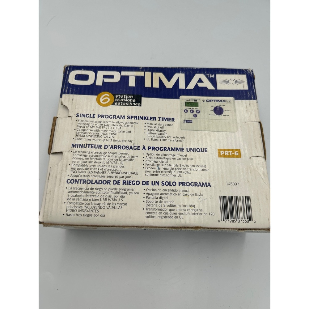 Optima PRT-6 Single Program 6 Station Sprinkler Timer Indoor Digital 145097